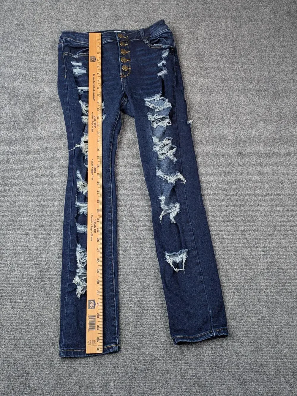 Rue21 Jeans Juniors 4 Blue Dark Distressed Skinny Button Fly Stretch Thrashed